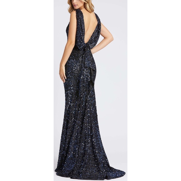 Mac Duggal Ieena 26331 Cowl Back Boat Neck Sequin Dress - Picture 5 of 12